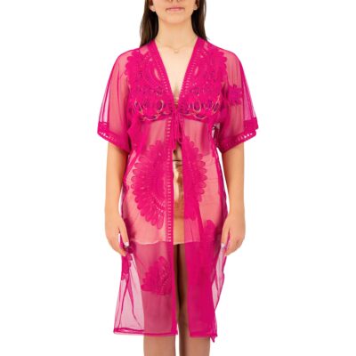 Two Sisters Ropa de Playa Tipo Vestido para Verano con Detalle de Crochet Tejido a Mano para Mujer Talla Única (Fiusha)