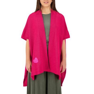 Two Sisters Poncho Abierto Rosa con Corazón de Crochet Tejido a Mano, Talla Única Mujer