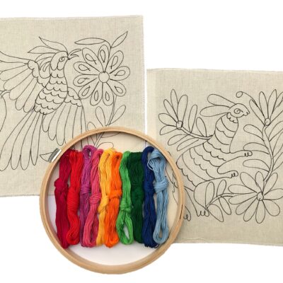 Two Sisters | Juego para Bordar Tenango Incluye Lienzo con Dibujo, Hilos de Colores, Agujas y Aro (M, Ave Conejo) …