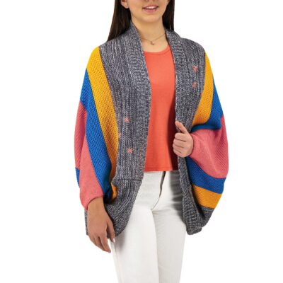 Two Sisters Poncho Suéter Franjas con Bordado Destello Color Rosa a Mano, Talla Única Mujer