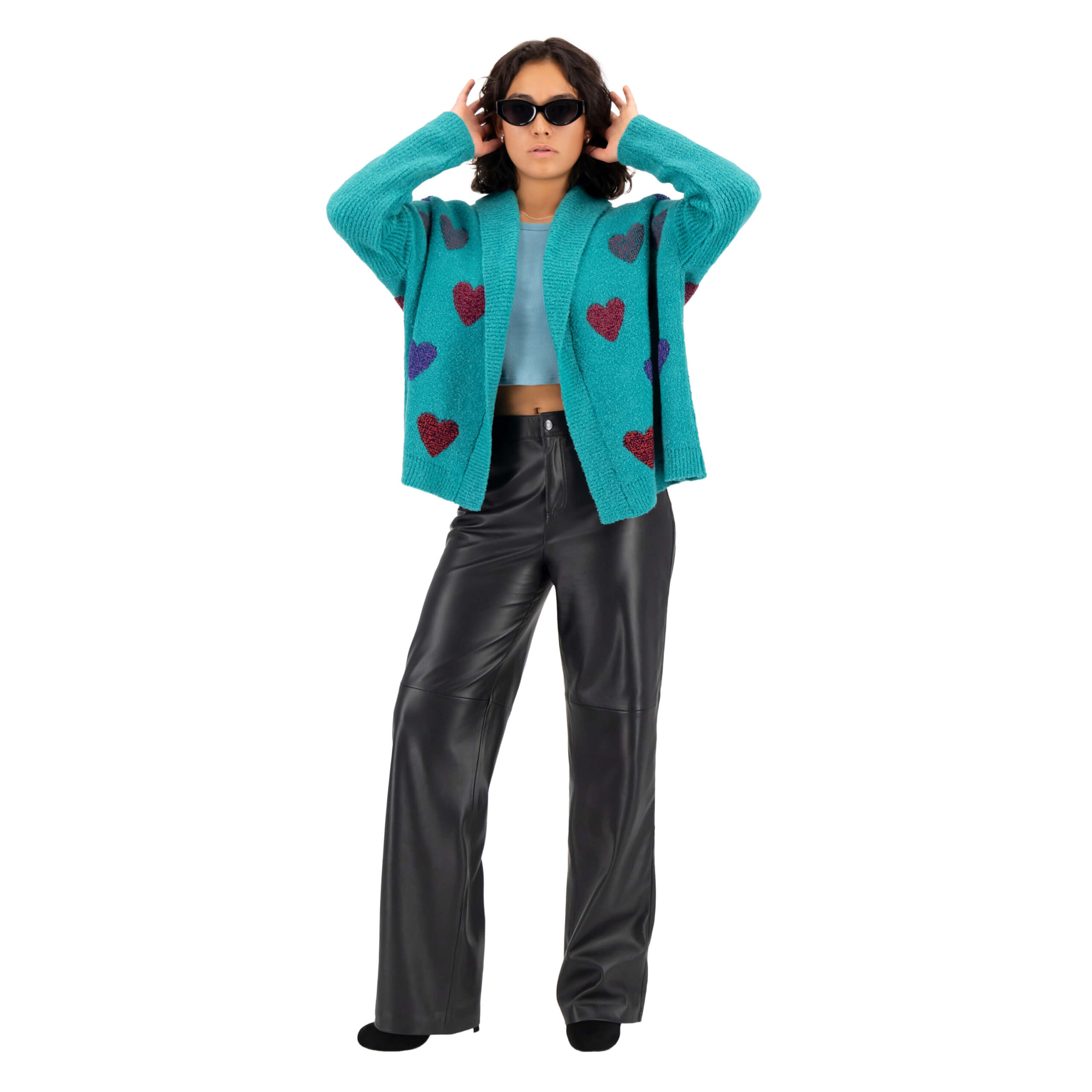 Two Sisters Poncho Suéter de Punto con Corazones para Mujer, Verde Jade, (G) - Imagen 6