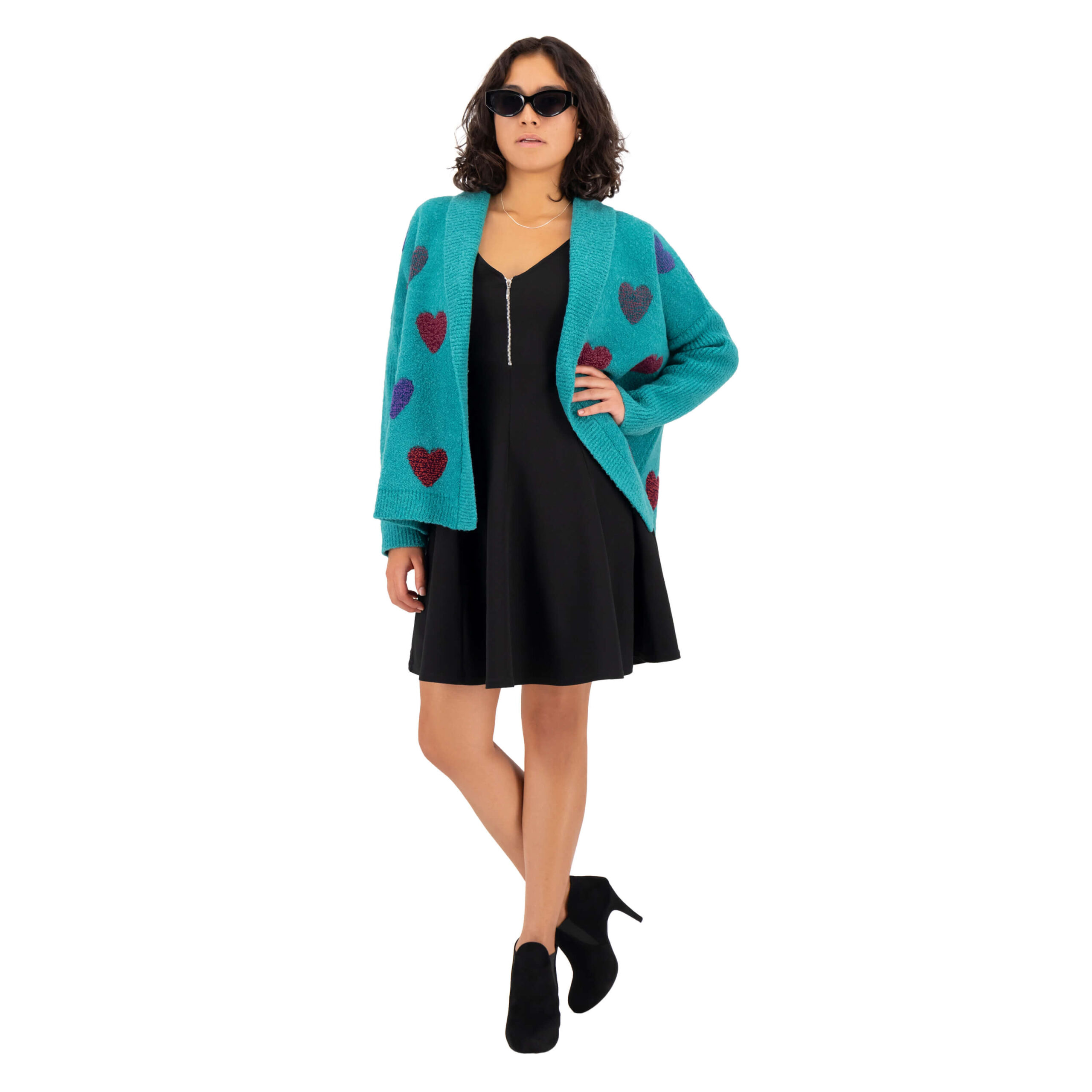 Two Sisters Poncho Suéter de Punto con Corazones para Mujer, Verde Jade, (G) - Imagen 5