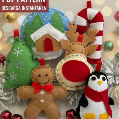 Pack 6 Patrones PDF Adornos Navidad | Moldes Fieltro Navideños | Kit Digital Costura Principiantes | Felt Patterns
